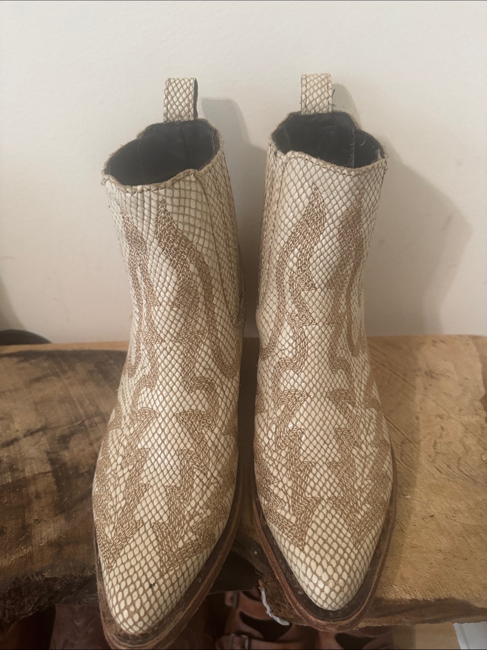 Liberty Black Cream Snake-Embossed Ankle Boots